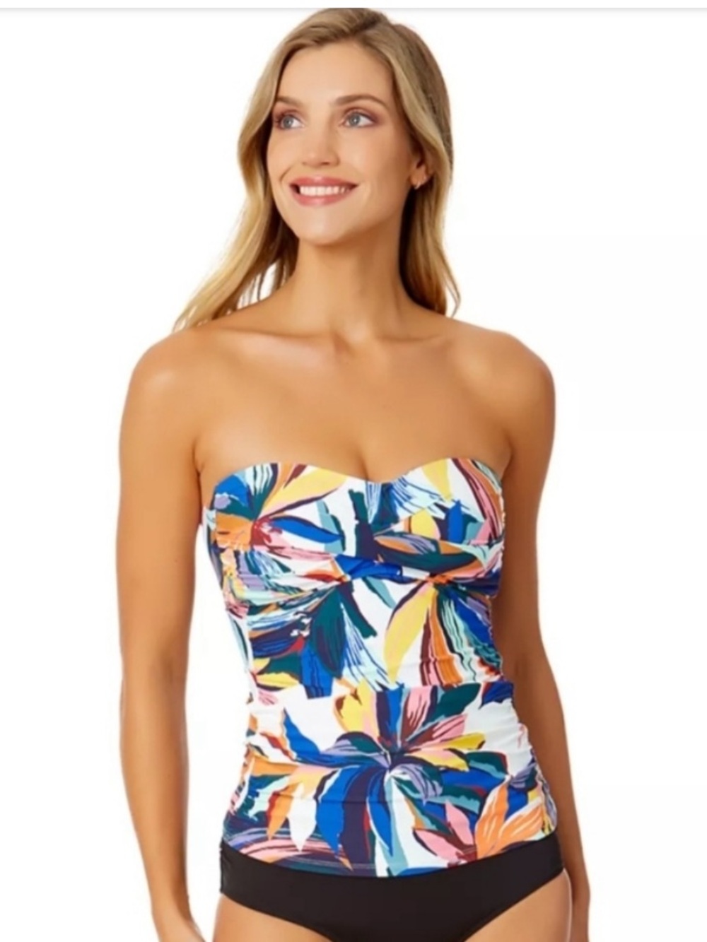 Anne Cole Tropical Strapless twist front tankini top, NWT, straps included